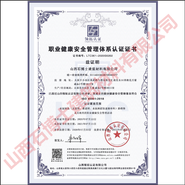 职业******管理体系认证证书中文